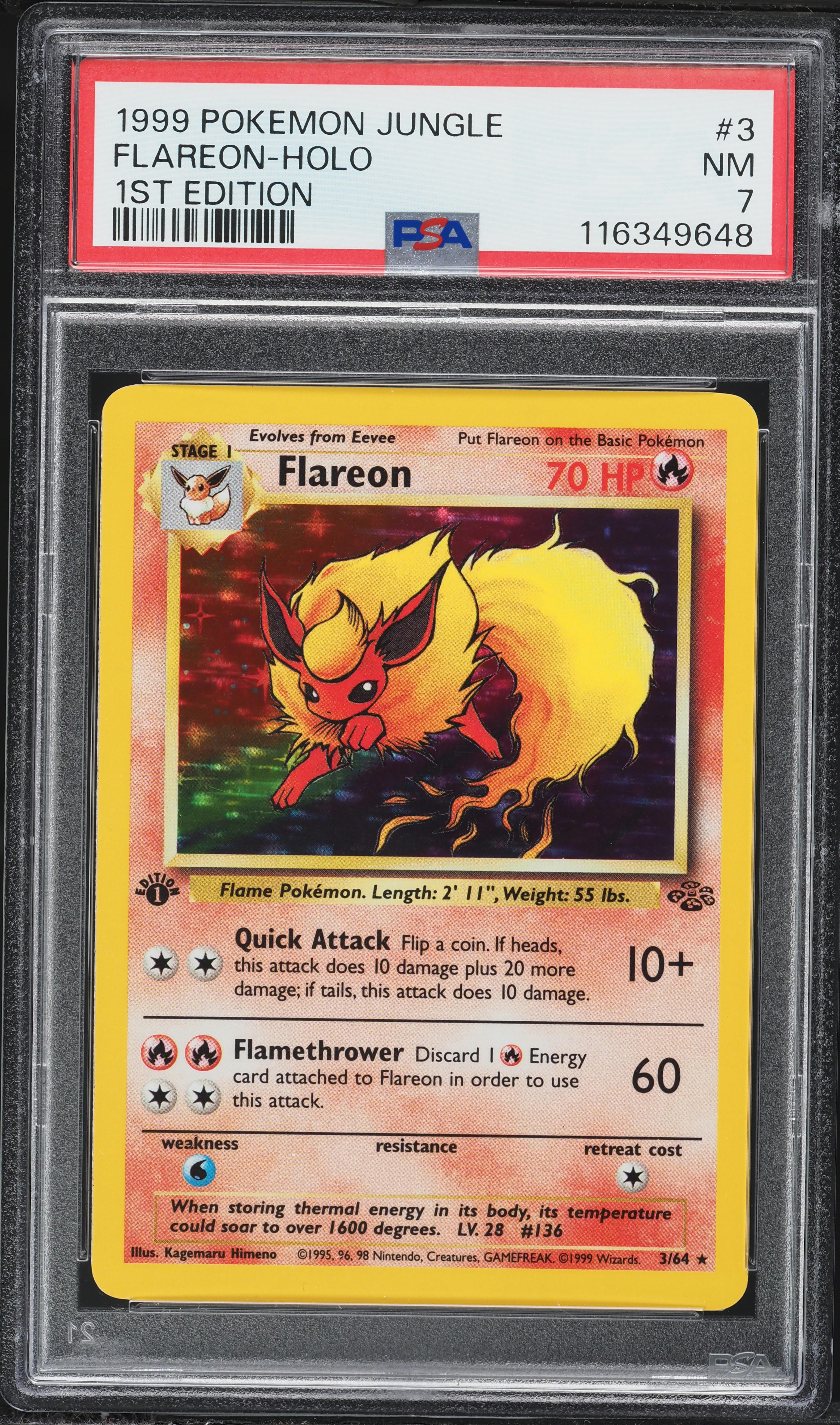 1999 Pokemon Jungle 1st Edition Holo Flareon #3 PSA 7 NRMT