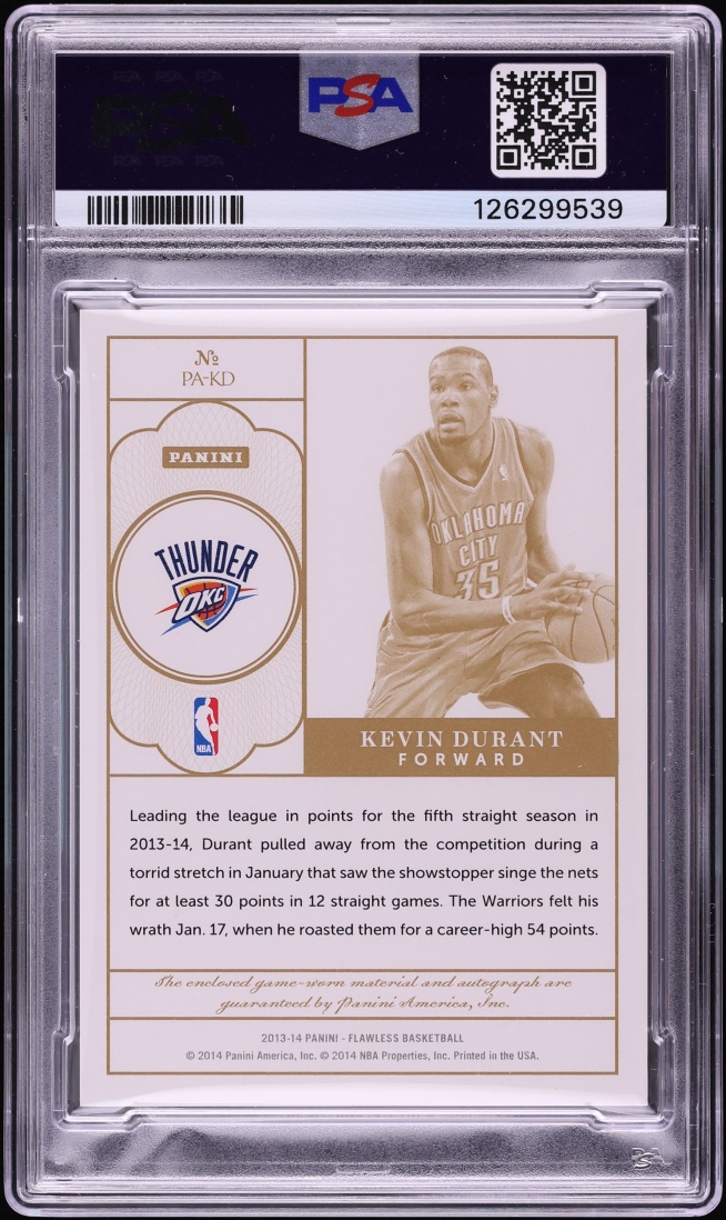 2013 Panini Flawless Gold Kevin Durant PATCH AUTO DNA 7 /10 #PA-KD PSA 8 NM-MT - Photo 2