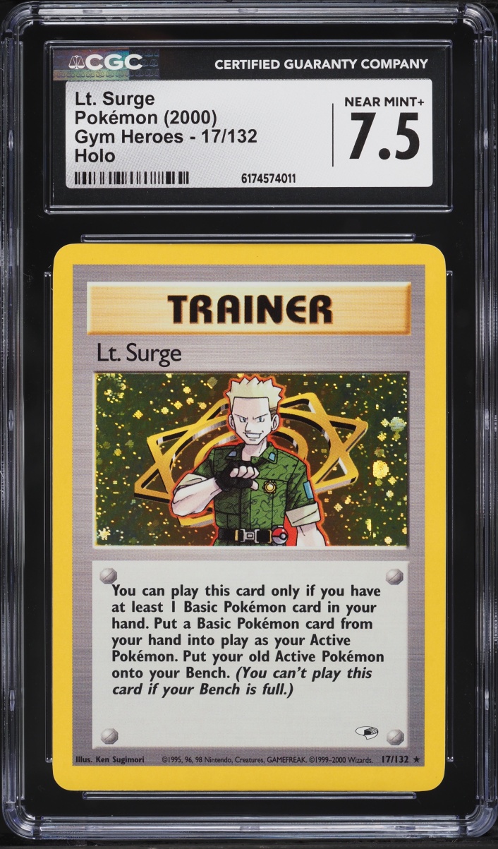 2000 Pokemon Gym Heroes Holo Lt. Surge #17 CGC 7.5 NRMT+
