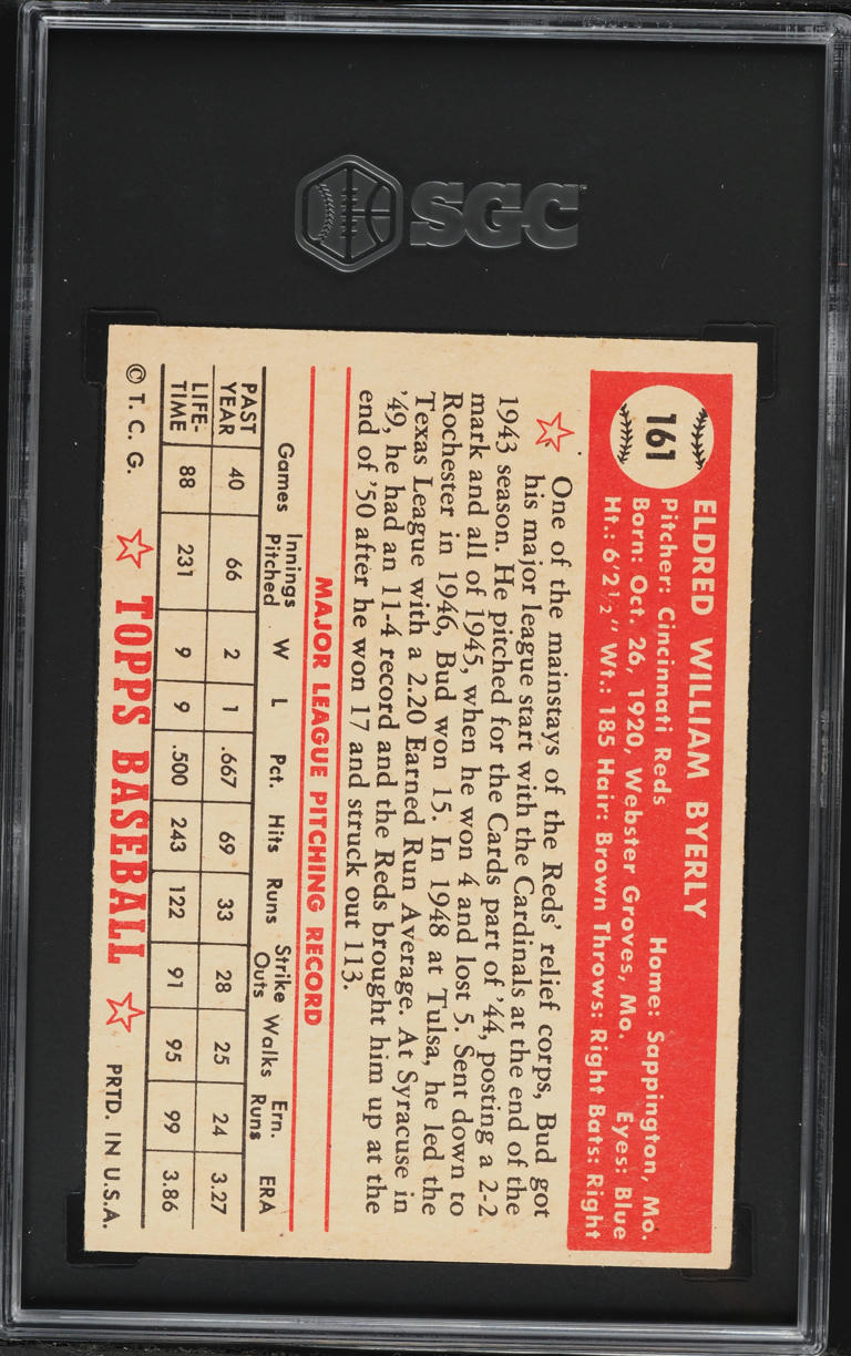 1952 Topps Bud Byerly #161 SGC 5 EX