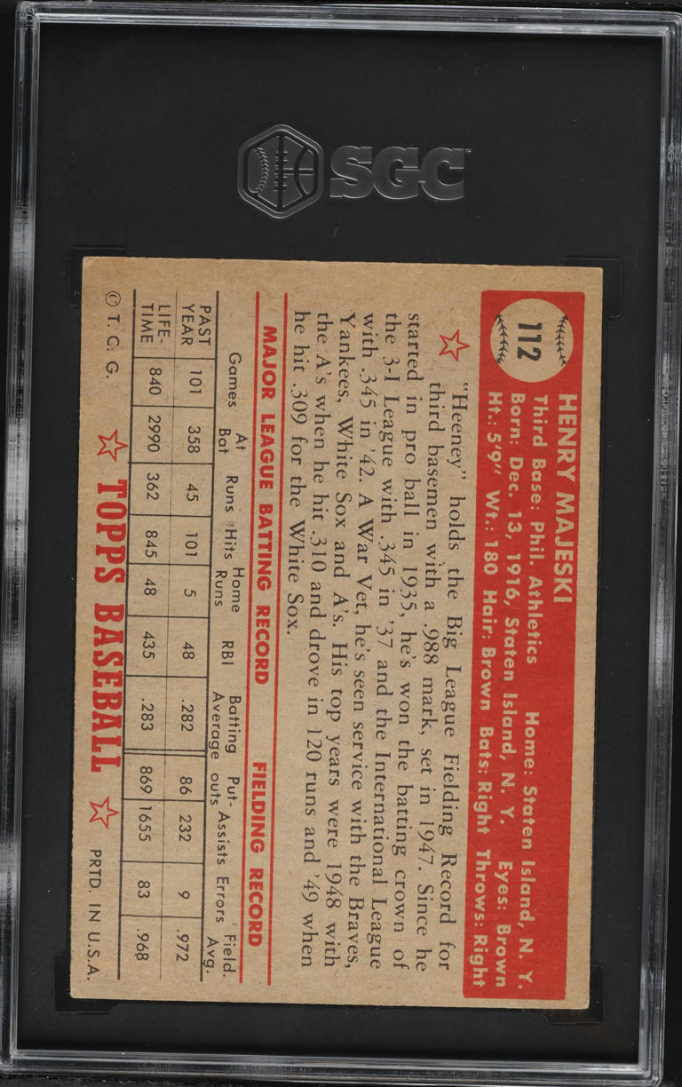 1952 Topps Henry Majeski #112 SGC 4.5 VGEX+