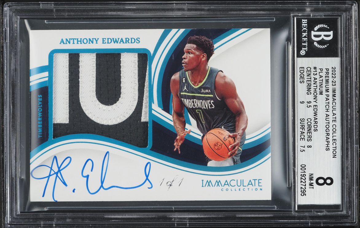2022 Immaculate Collection Premium Platinum Anthony Edwards PATCH AUTO 1/1 #PPA-AED BGS 8 NM-MT