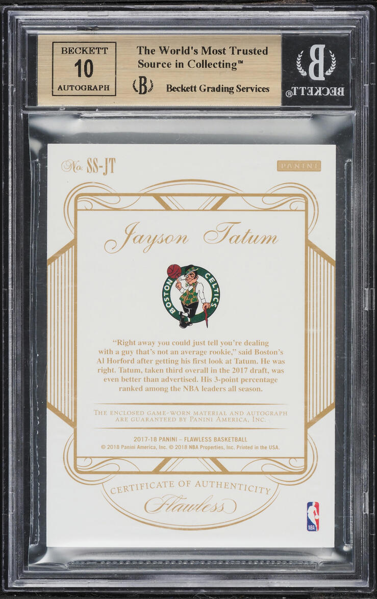 2017 Panini Flawless Star Swatch Gold Jayson Tatum PATCH AUTO /10 #SS-JT BGS 9.5 GEM MINT