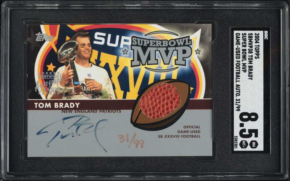 2004 Topps Super Bowl MVP Football Tom Brady RELIC AUTO /99 #SBMVP38 SGC 8.5 NM-MT+