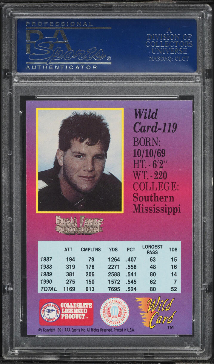 1991 Wild Card College Draft Picks 1000 Stripe Brett Favre ROOKIE #119 PSA 10 GEM MINT