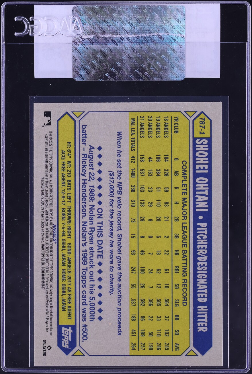 2022 Topps '87 Shohei Ohtani #T87-1 CGC AUTH
