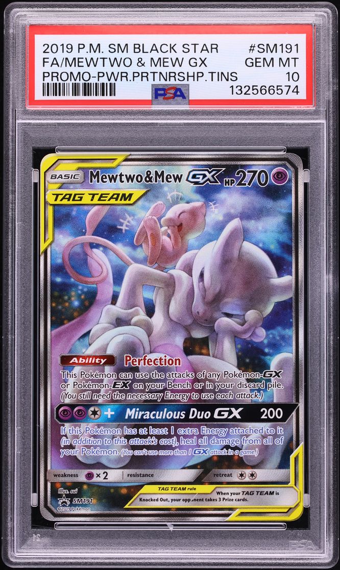 2019 Pokemon SM Promo Power Partnership Tins Full Art Mewtwo & Mew GX #SM191 PSA 10 GEM MINT