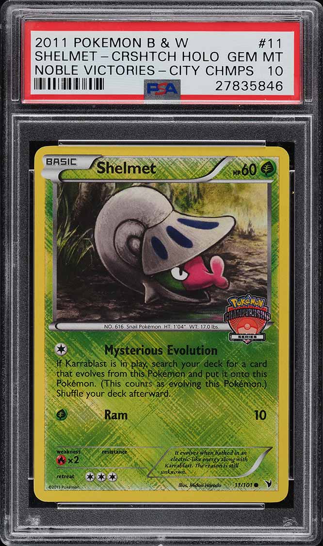 2011 Pokemon Black & White Noble Victories City Holo Shelmet #11 PSA 10 GEM MINT