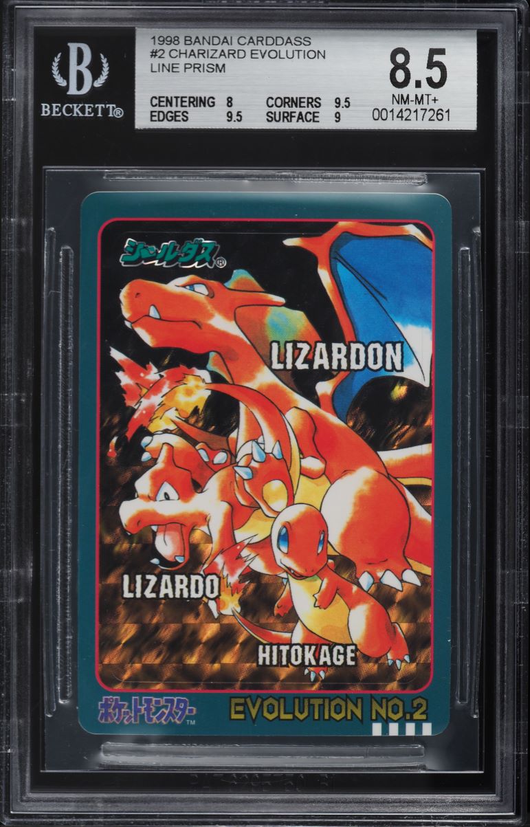 1998 Pokemon Japanese Bandai Carddass Prism Charizard Evolution Line #2 BGS 8.5 NM-MT+