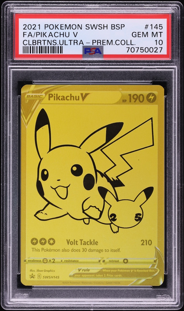 2021 Pokemon Sword & Shield Promo Celebrations Ultra Premium Full Art Pikachu V #SWSH145 PSA 10