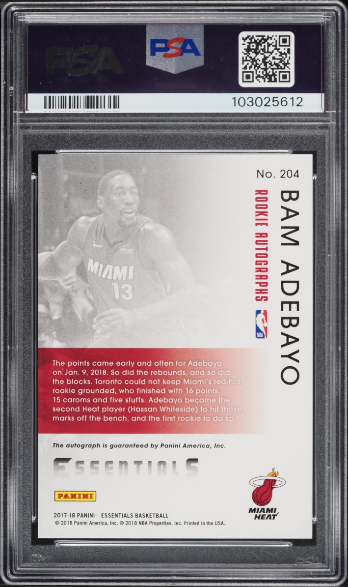 2017 Panini Essentials Bam Adebayo ROOKIE AUTO /99 #204 PSA 10 GEM MINT