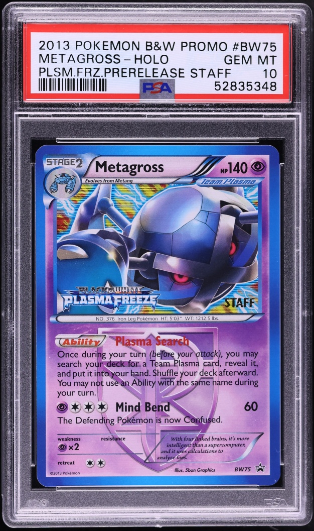 2013 Pokemon Black & White Promo Plasma Freeze Prerelease Staff Holo Metagross #75 PSA 10 GEM