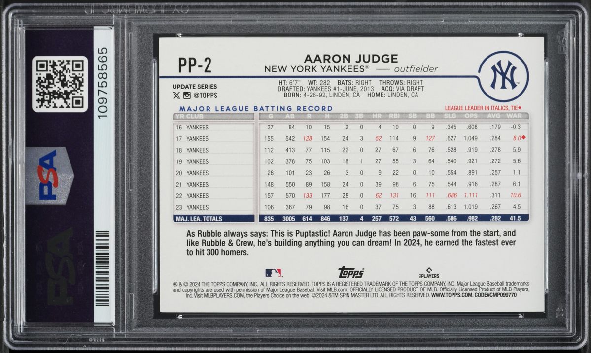 2024 Topps Update Paw Patrol Aaron Judge #PP-2 PSA 5 EX