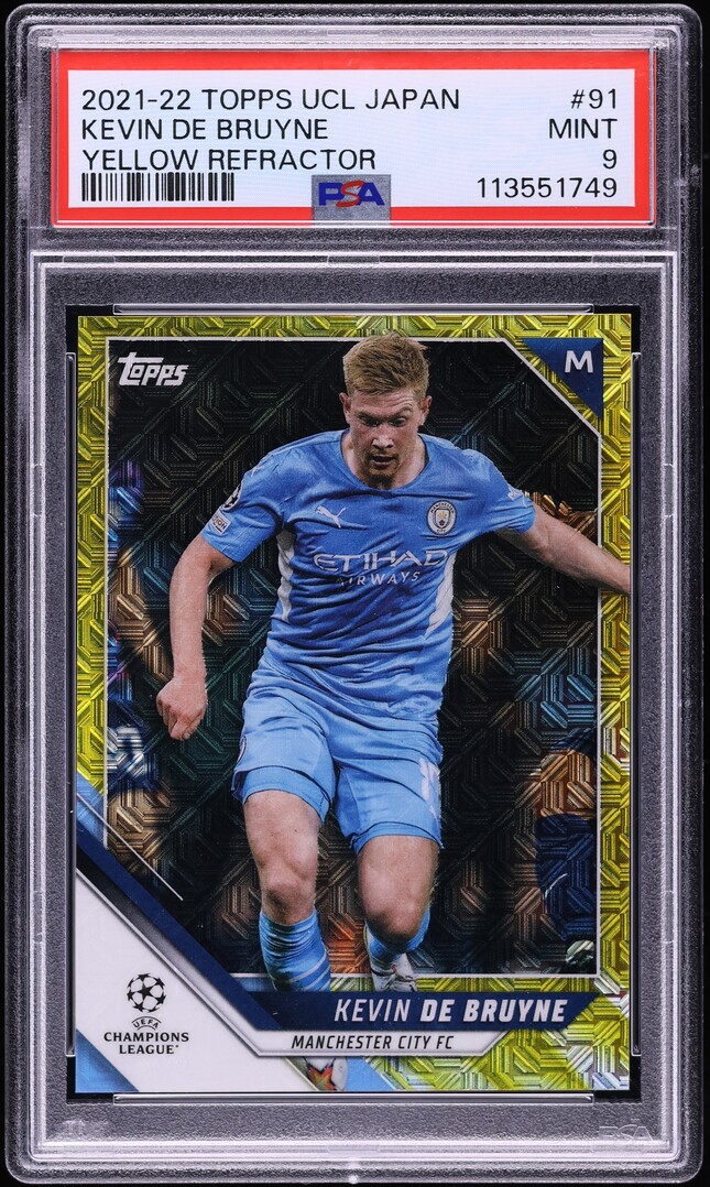 2021 Topps UEFA Japan Edition Yellow Refractor Kevin De Bruyne /150 #91 PSA 9
