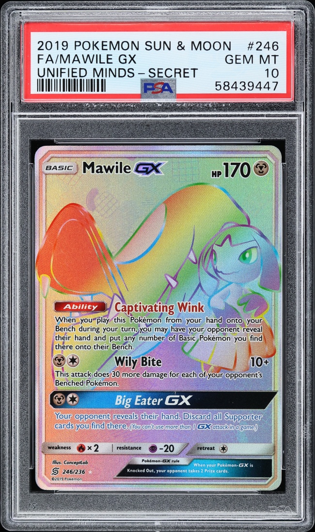 2019 Pokemon Sun & Moon Unified Minds Rainbow Rare Mawile GX #246 PSA 10 GEM MINT
