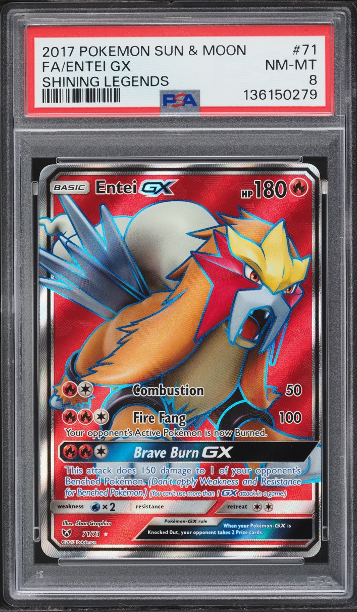2017 Pokemon Sun & Moon Shining Legends Full Art Entei GX #71 PSA 8 NM-MT