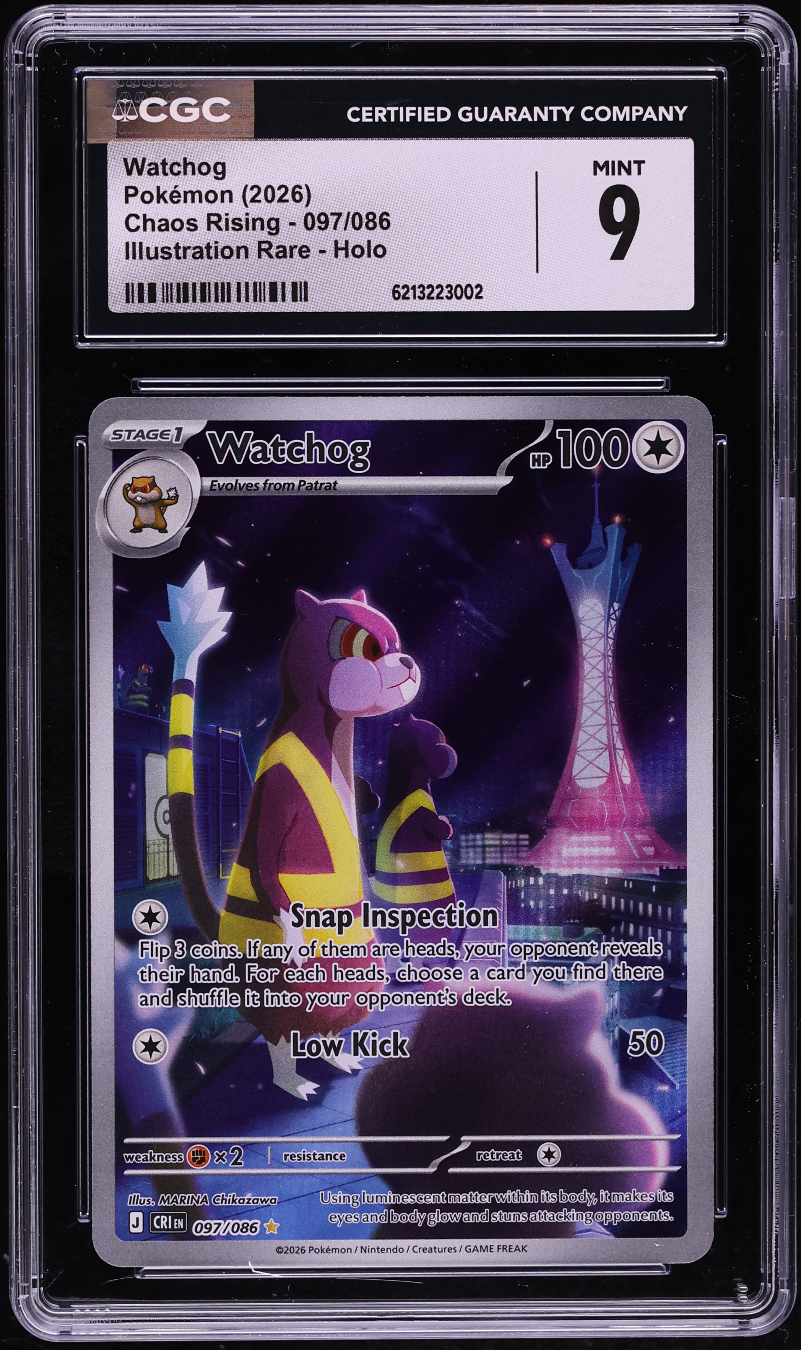 2026 Pokemon Mega Evolution Chaos Rising IR Watchog #97 CGC 9 MINT