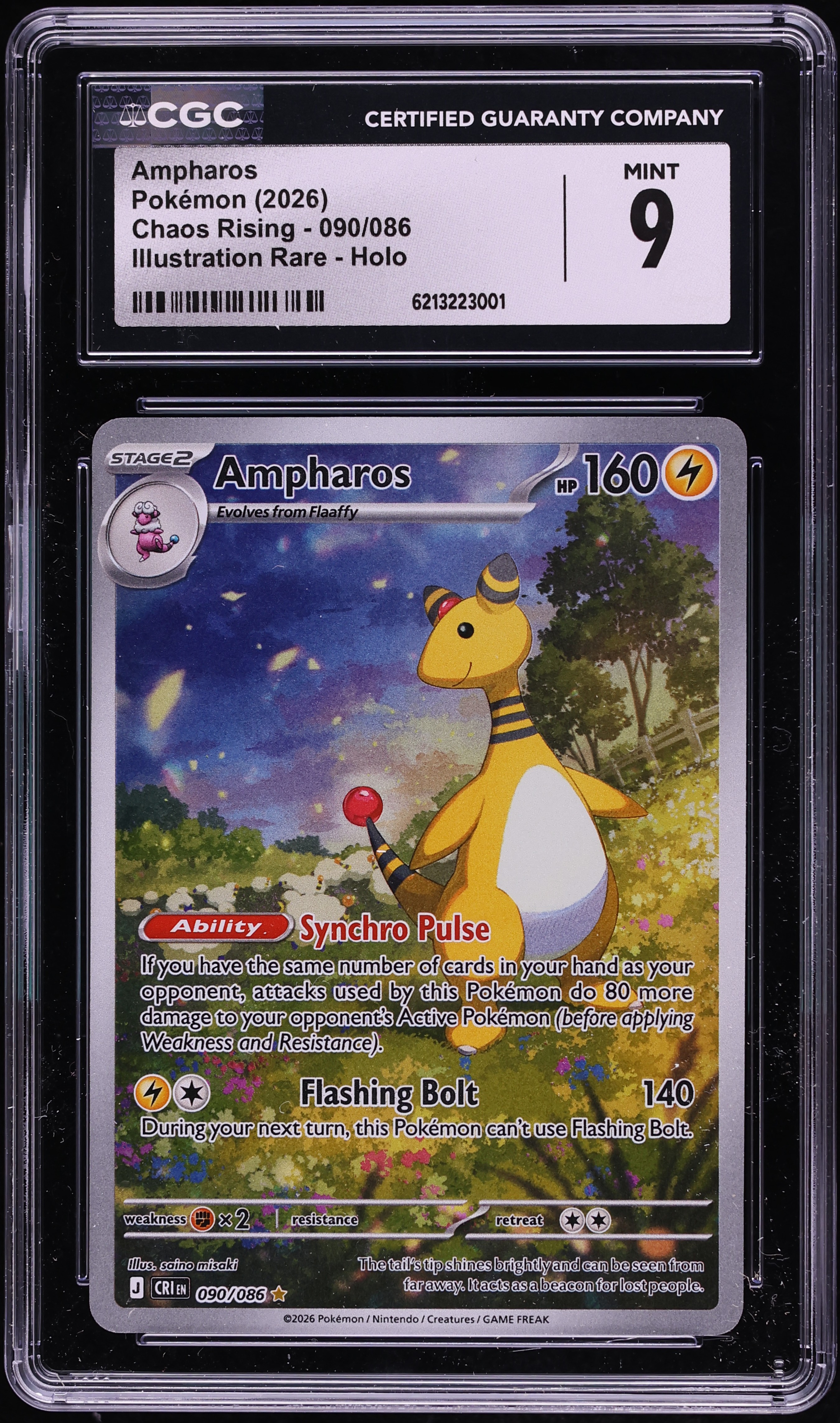 2026 Pokemon Mega Evolution Chaos Rising IR Ampharos #90 CGC 9 MINT