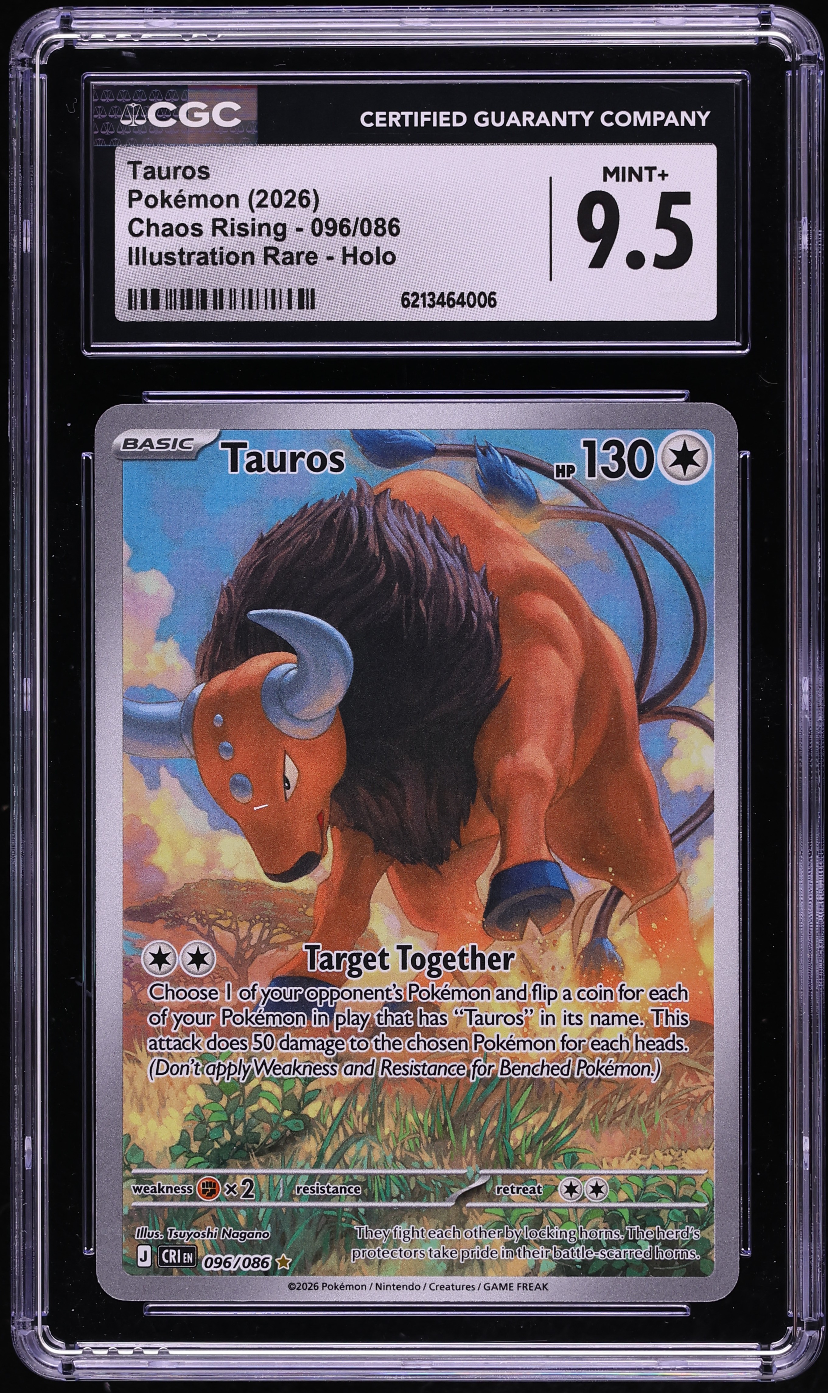 2026 Pokemon Mega Evolution Chaos Rising IR Tauros #96 CGC 9.5 MINT+