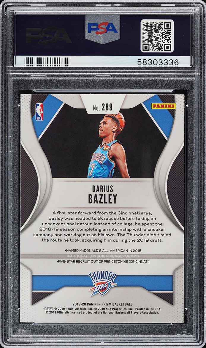 2019 Panini Prizm Darius Bazley ROOKIE #289 PSA 10 GEM MINT
