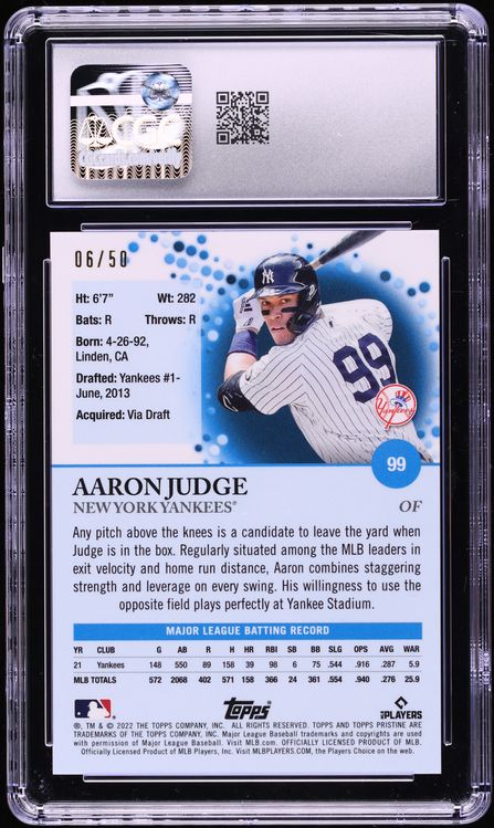 2022 Topps Pristine Gold Refractor Aaron Judge /50 #99 CGC 10 GEM MINT