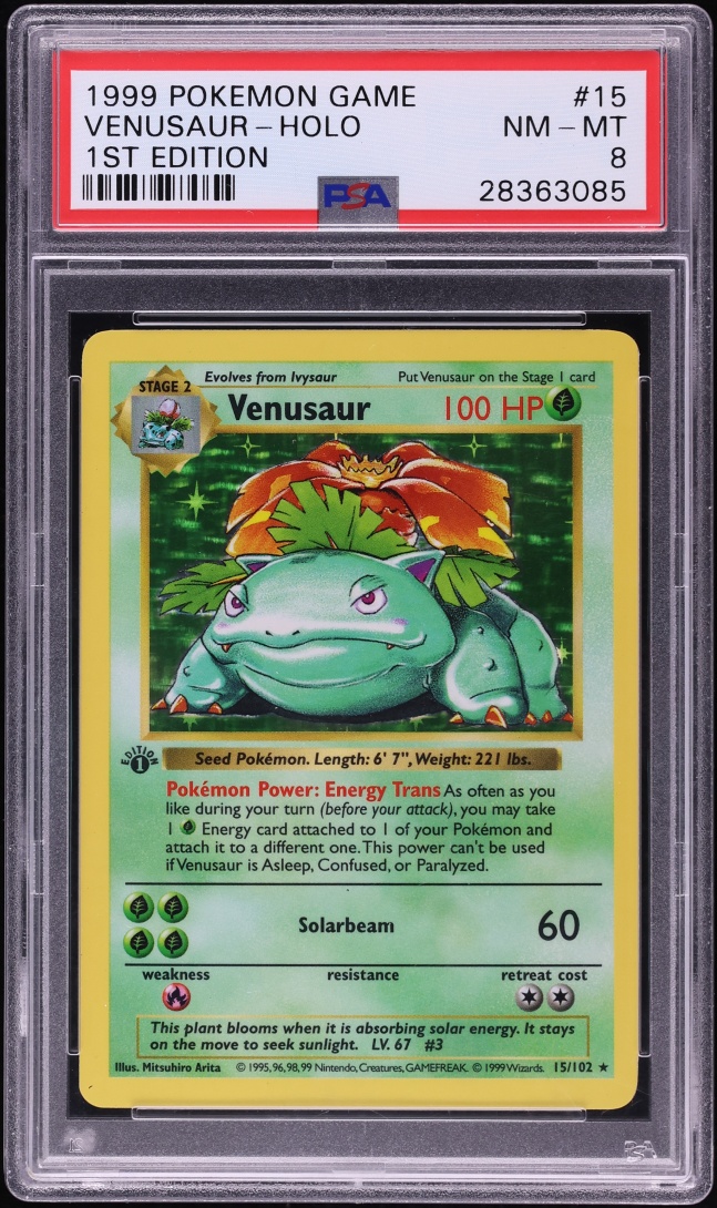 1999 Pokemon Base Set Shadowless 1st Edition Holo Venusaur #15 PSA 8 NM-MT