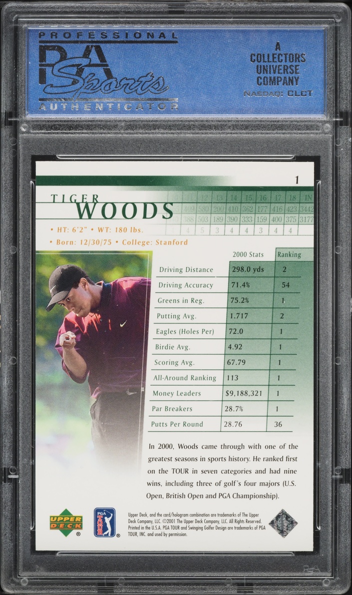 2001 Upper Deck Golf Tiger Woods ROOKIE #1 PSA 9 MINT