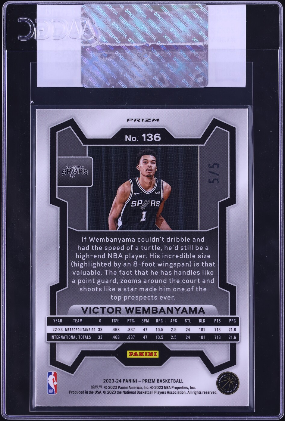 2023 Panini Prizm Green Shimmer FOTL Victor Wembanyama ROOKIE 5/5 #136 CGC AUTH