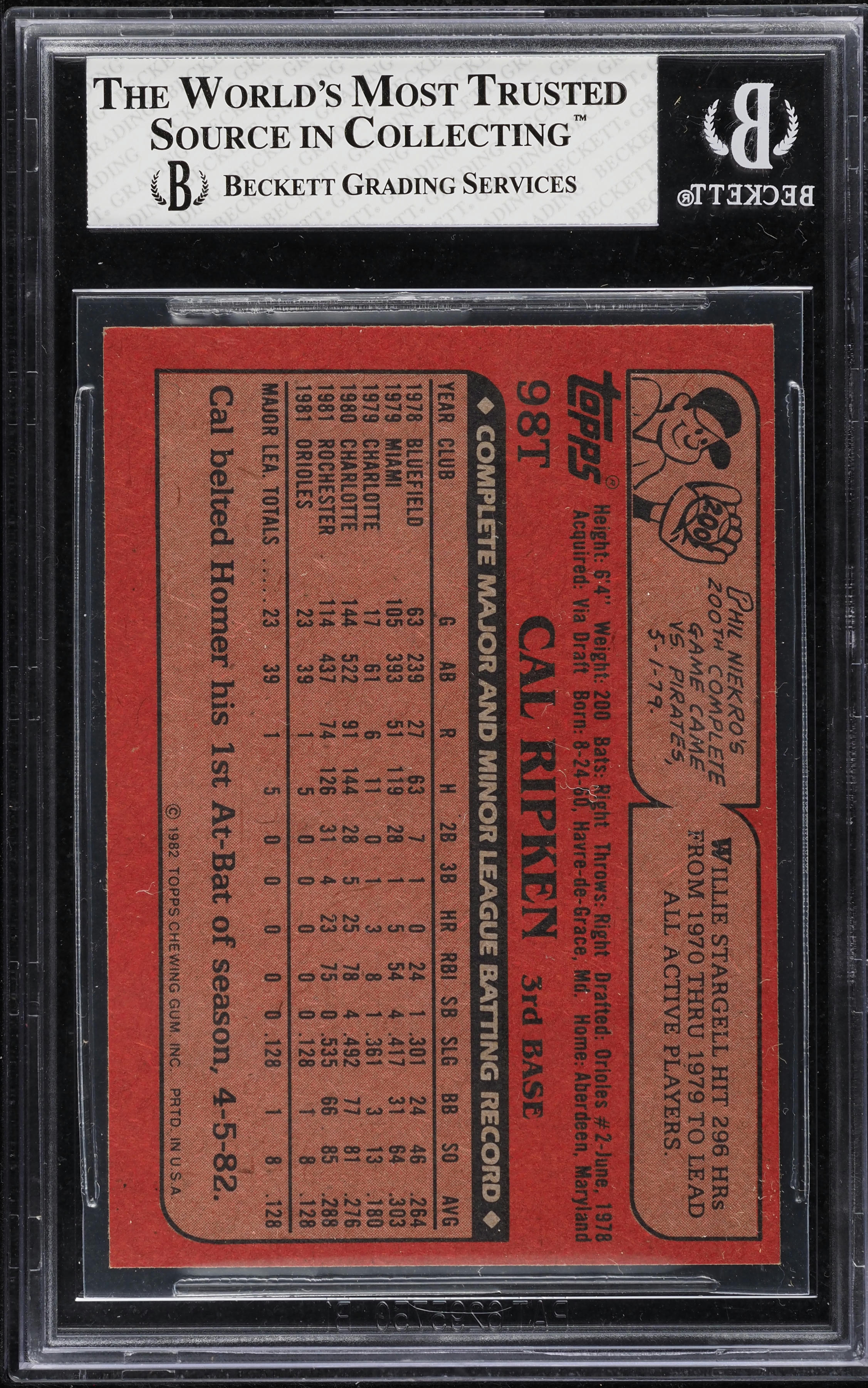 1982 Topps Traded Cal Ripken Jr. ROOKIE #98T BGS 7 NRMT