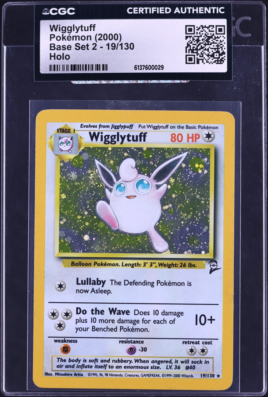 2000 Pokemon Base Set 2 Holo Wigglytuff #19 CGC AUTH