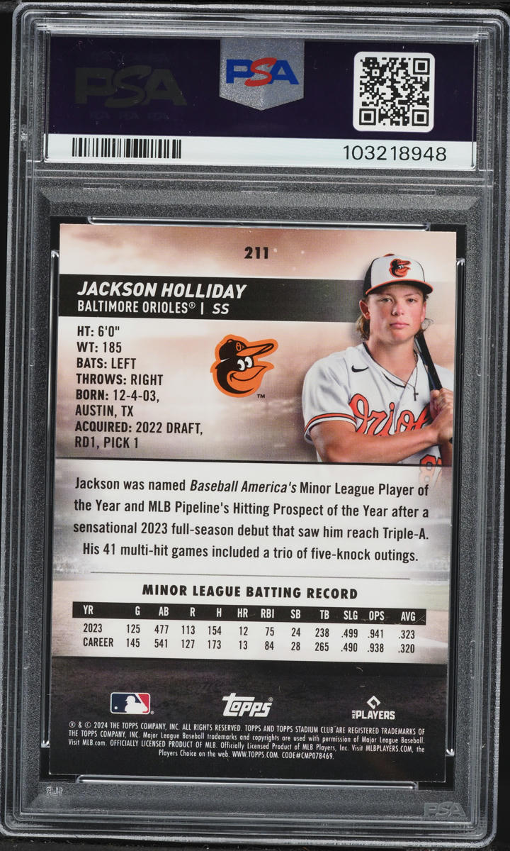2024 Stadium Club Chrome Jackson Holliday ROOKIE #211 PSA 9 MINT