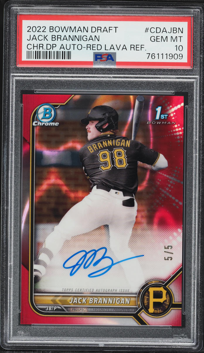 2022 Bowman Chrome Draft Red Lava Refractor Jack Brannigan PROSPECT AUTO 5/5 #CDAJBN PSA 10 GEM