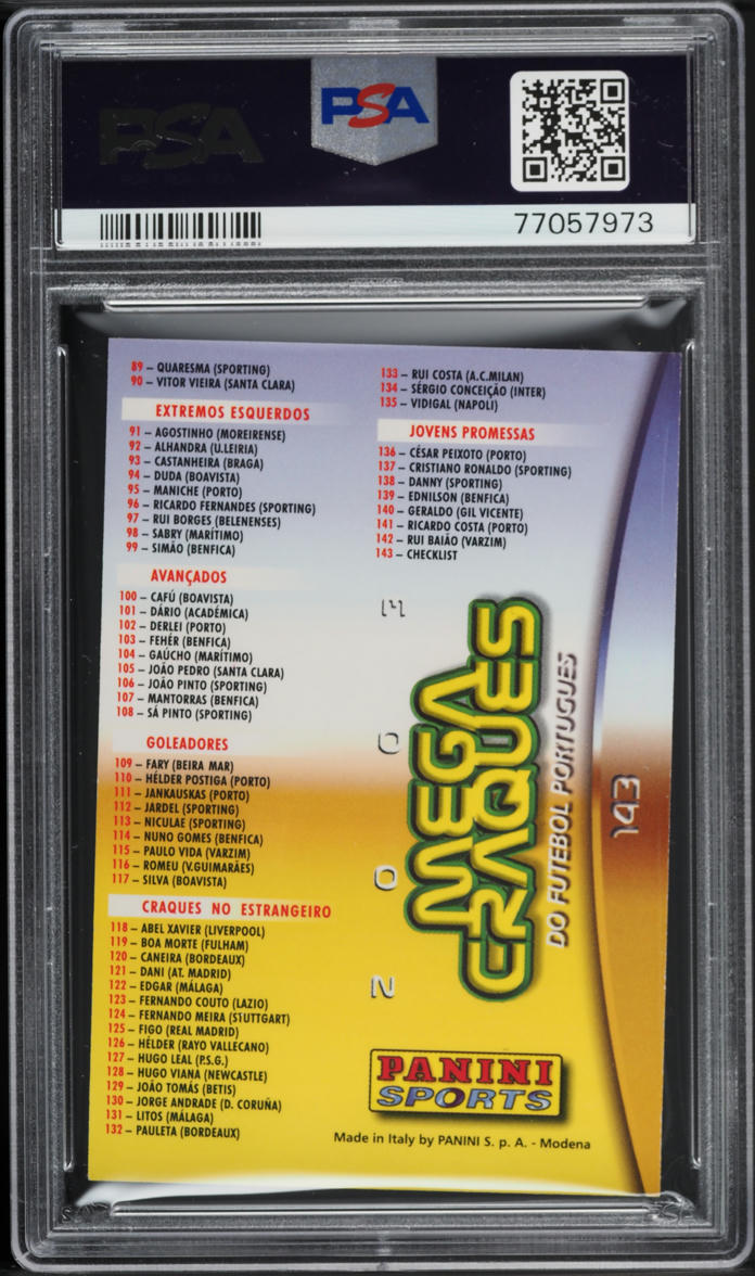 2002 Panini Sports Mega Craques Checklist w/ Cristiano Ronaldo ROOKIE #143 PSA 9