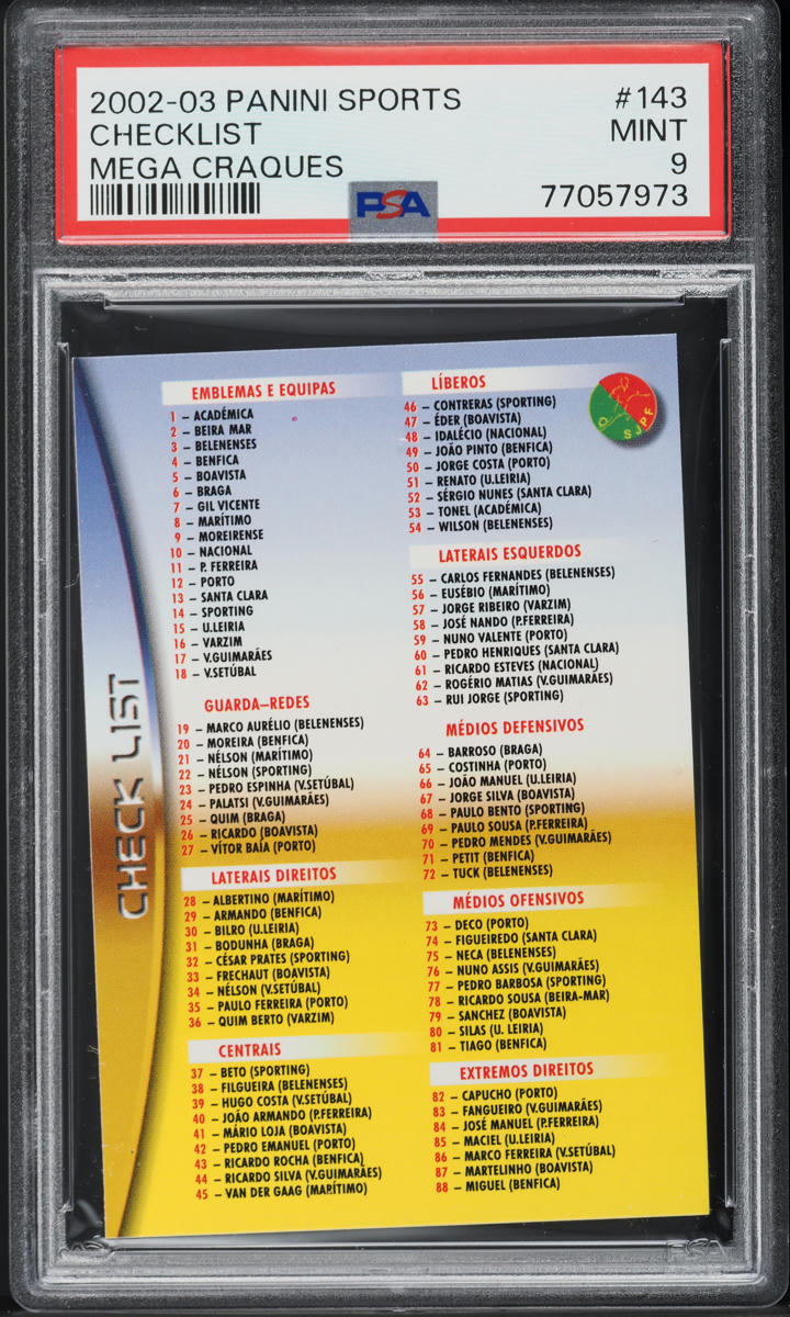 2002 Panini Sports Mega Craques Checklist w/ Cristiano Ronaldo ROOKIE #143 PSA 9