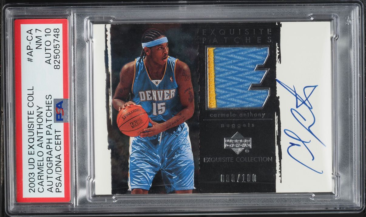 2003 Exquisite Collection Carmelo Anthony ROOKIE PATCH AUTO DNA 10 /100 #AP-CA PSA 7 NRMT