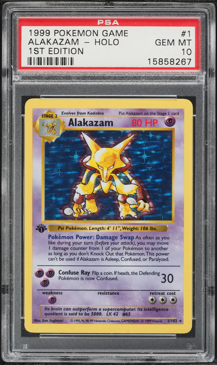 1999 Pokemon Base Set Shadowless 1st Edition Holo Alakazam #1 PSA 10 GEM MINT