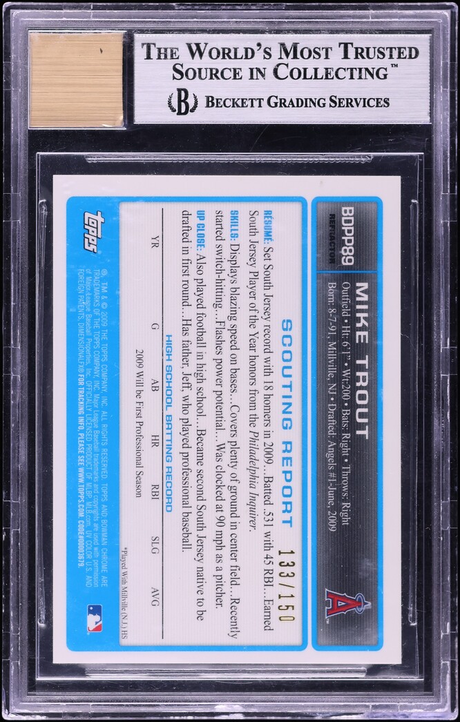 2009 Bowman Chrome Blue Refractor Mike Trout PROSPECT AUTO /150 BGS 9 MINT