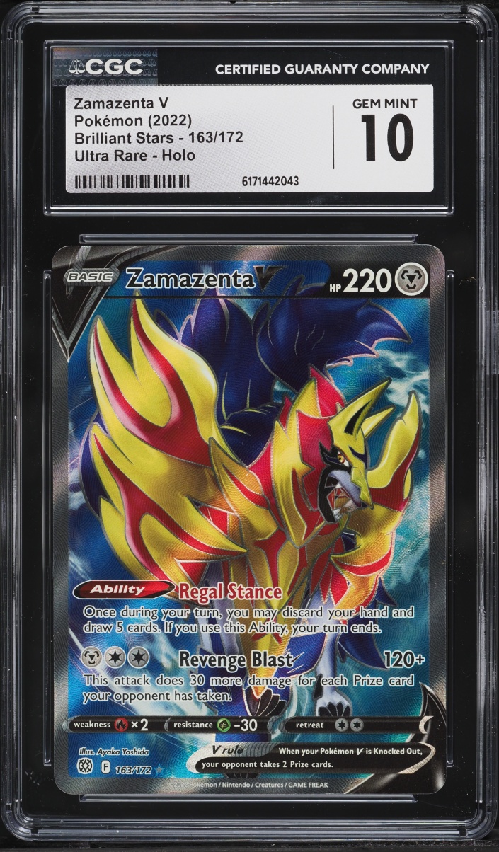2022 Pokemon Sword & Shield Brilliant Stars Full Art Zamazenta V #163 CGC 10 GEM MINT