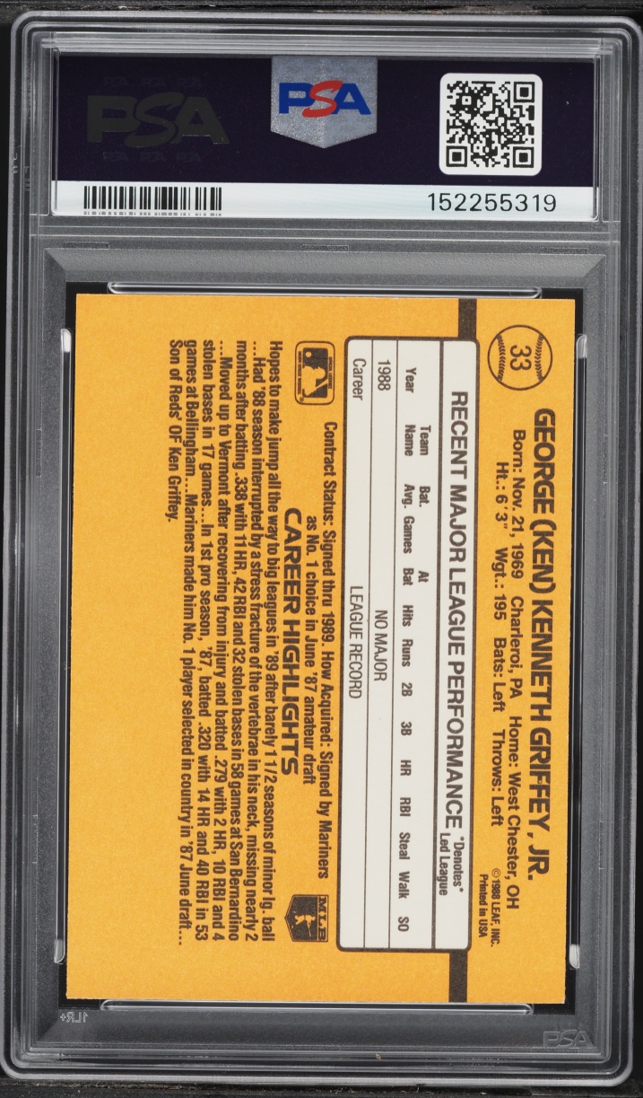 1989 Donruss Ken Griffey Jr. ROOKIE #33 PSA 8 NM-MT