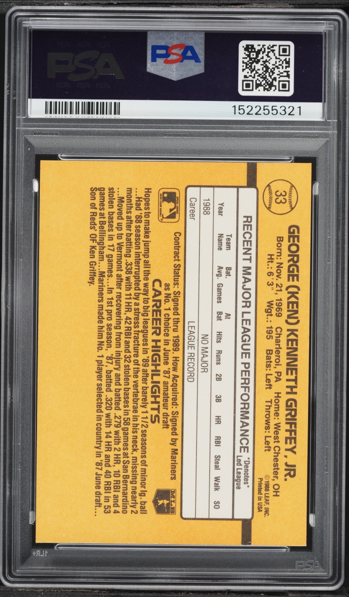 1989 Donruss Ken Griffey Jr. ROOKIE #33 PSA 8 NM-MT