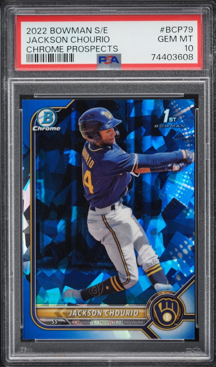 2022 Bowman Chrome Sapphire Jackson Chourio PROSPECT #BCP-79 PSA 10 GEM MINT