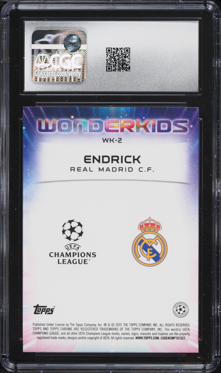 2024 Topps Chrome UEFA Club Competitions Wonderkids Endrick ROOKIE #WK-2 CGC 9.5 MINT+