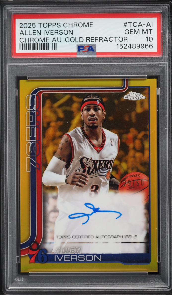 2025 Topps Chrome Gold Refractor Allen Iverson AUTO /50 #TCA-AI PSA 10 GEM MINT