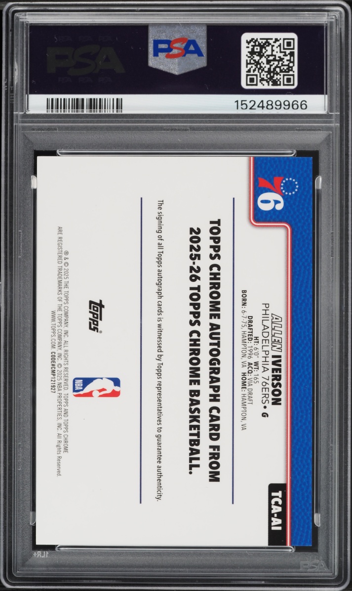 2025 Topps Chrome Gold Refractor Allen Iverson AUTO /50 #TCA-AI PSA 10 GEM MINT