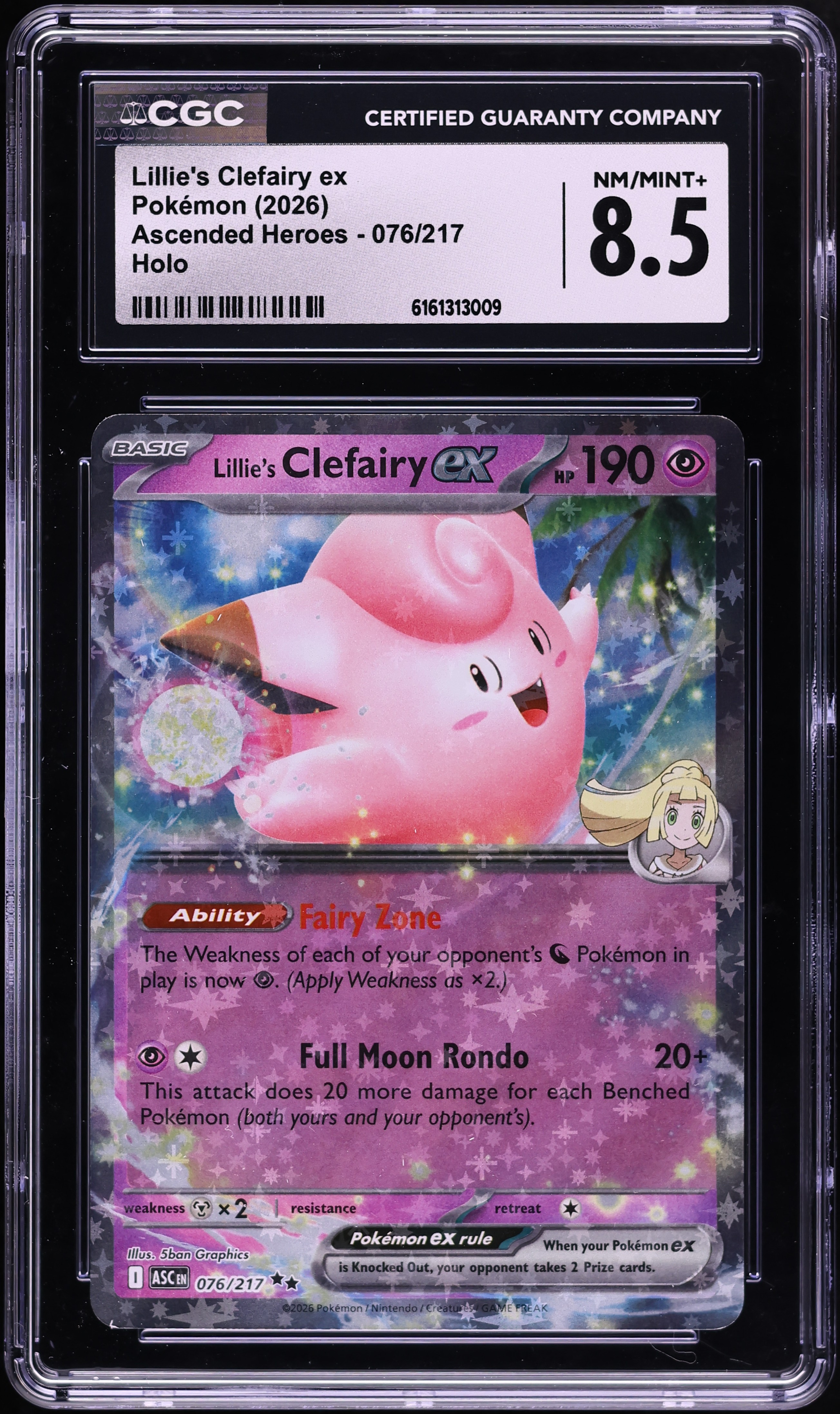 2026 Pokemon Mega Evolution Ascended Heroes Holo Lillie's Clefairy Ex #76 CGC 8.5 NM-MT+