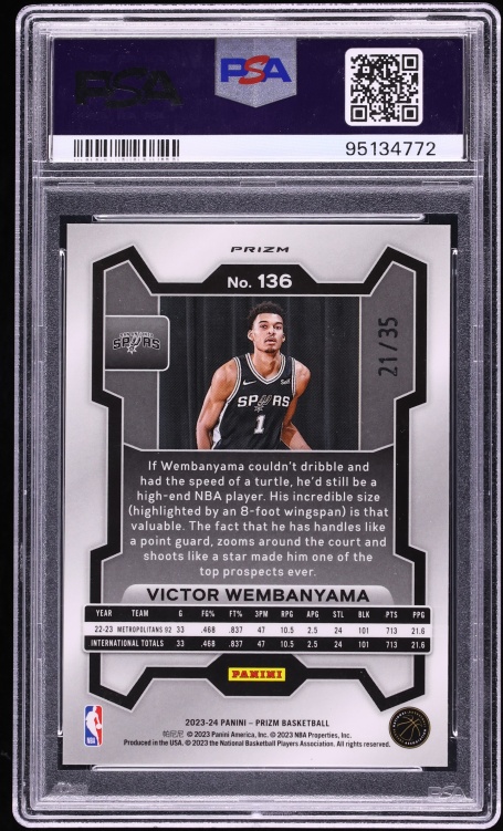 2023 Panini Prizm Purple Pulsar Victor Wembanyama ROOKIE /35 #136 PSA 10 GEM MINT
