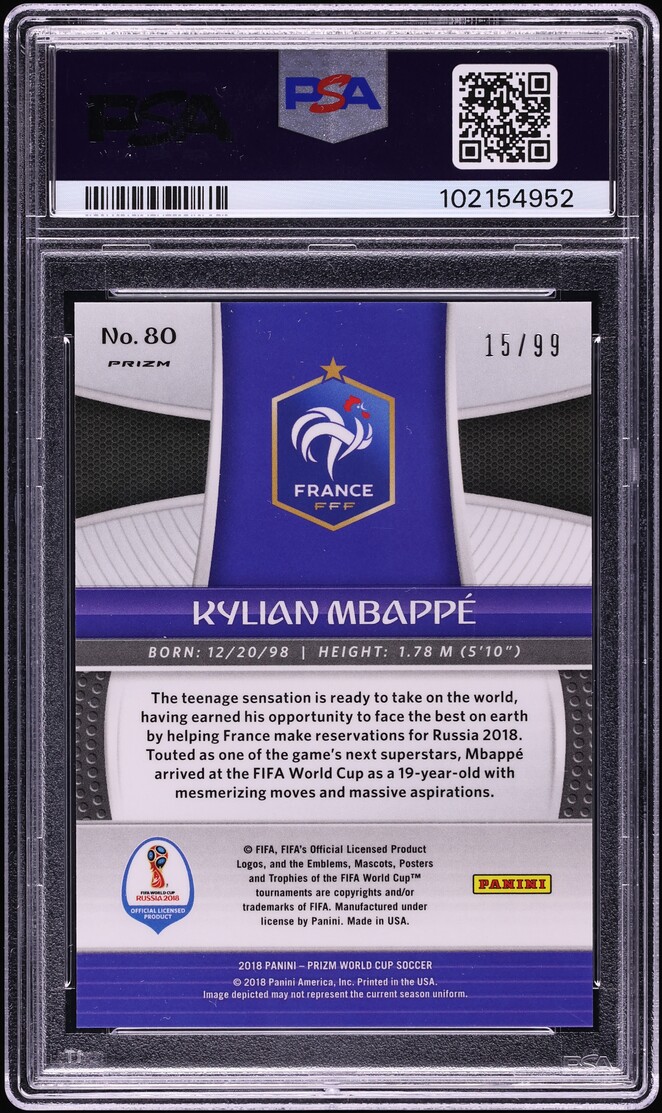 2018 Panini Prizm World Cup Purple Kylian Mbappe ROOKIE /99 #80 PSA 10 GEM MINT - Photo 2