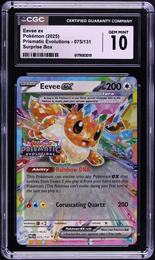 2025 Pokemon Scarlet & Violet Prismatic Evolutions Surprise Box Holo Eevee ex #75 CGC 10 GEM