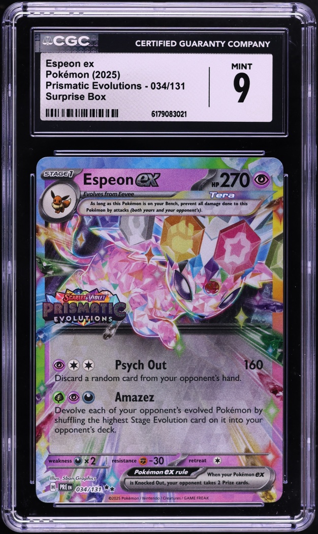 2025 Pokemon Scarlet & Violet Prismatic Evolutions Surprise Box Holo Espeon ex #34 CGC 9 MINT