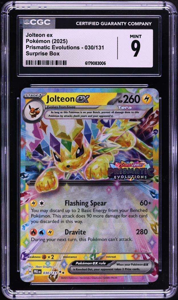 2025 Pokemon Scarlet & Violet Prismatic Evolutions Surprise Box Holo Jolteon ex #30 CGC 9 MINT